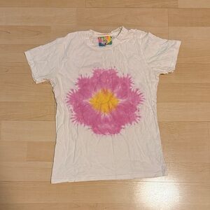 BIG BUD PRESS Tie-Dye Starburst Tee - White with Pink & Yellow